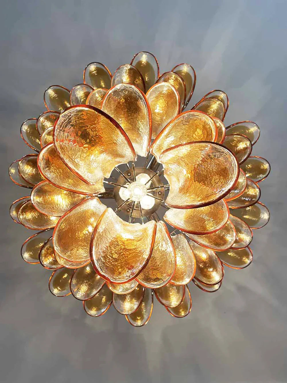 Vintage Transparent Amber Murano Petals Chandelier - view 14