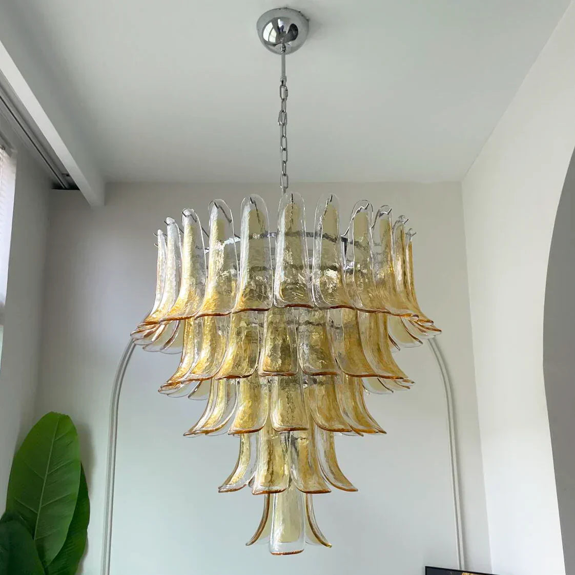 Vintage Transparent Amber Murano Petals Chandelier - view 19