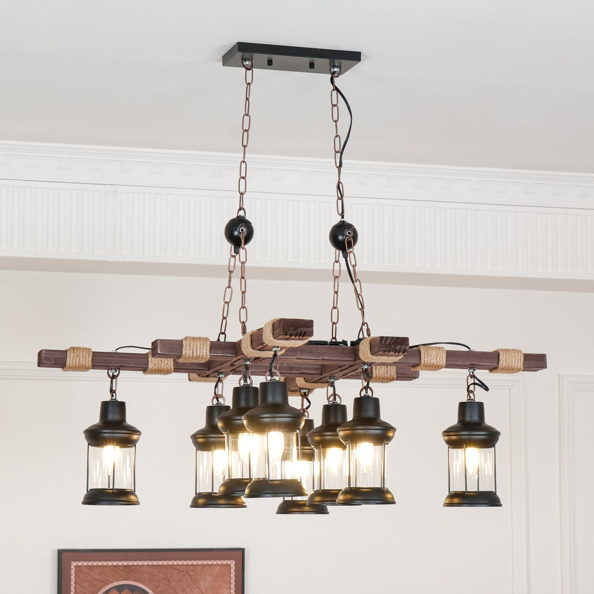 Vintage Wood Glass Chandeliers - view 12