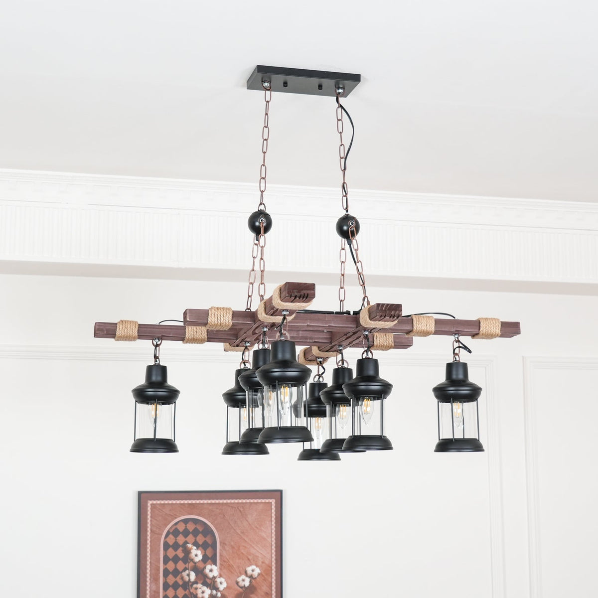 Vintage Wood Glass Chandeliers - view 10
