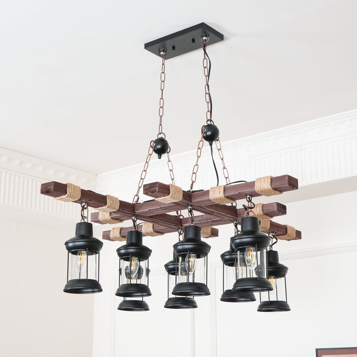Vintage Wood Glass Chandeliers - view 11
