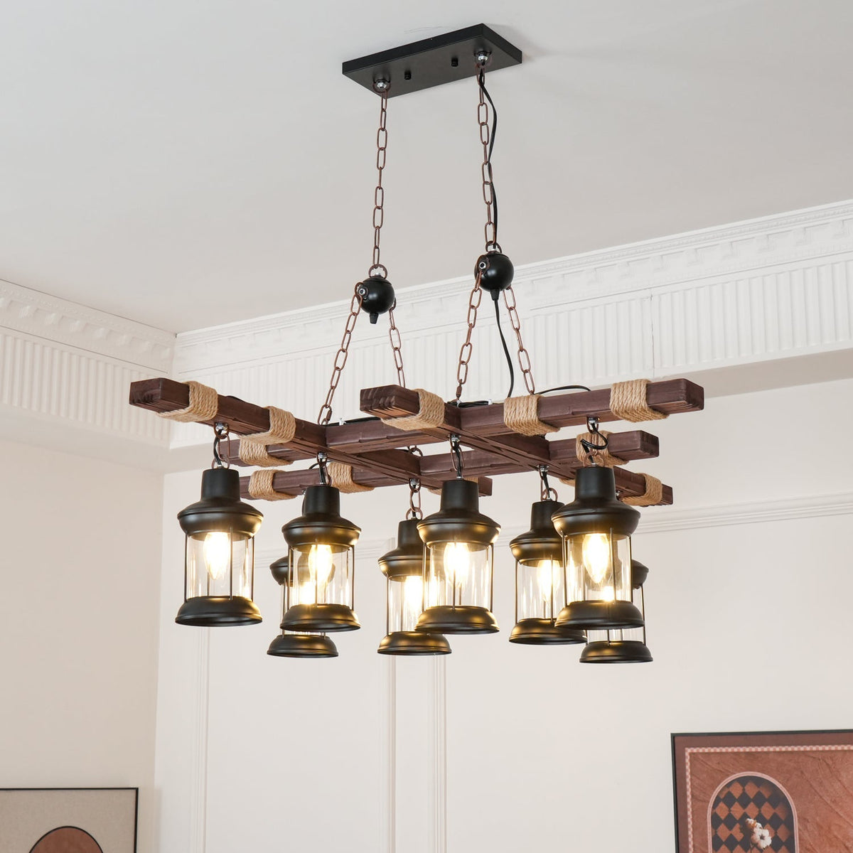 Vintage Wood Glass Chandeliers - view 2