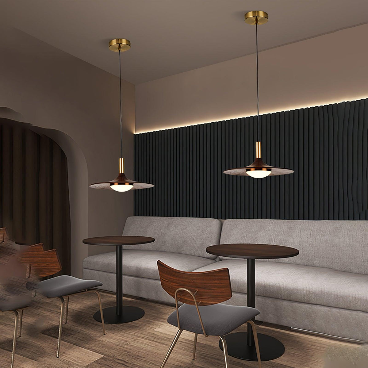 Walnut Wood Dish Pendant Light - view 10