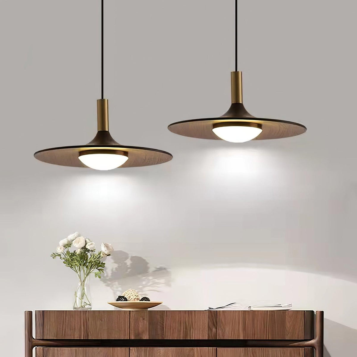 Walnut Wood Dish Pendant Light - view 4
