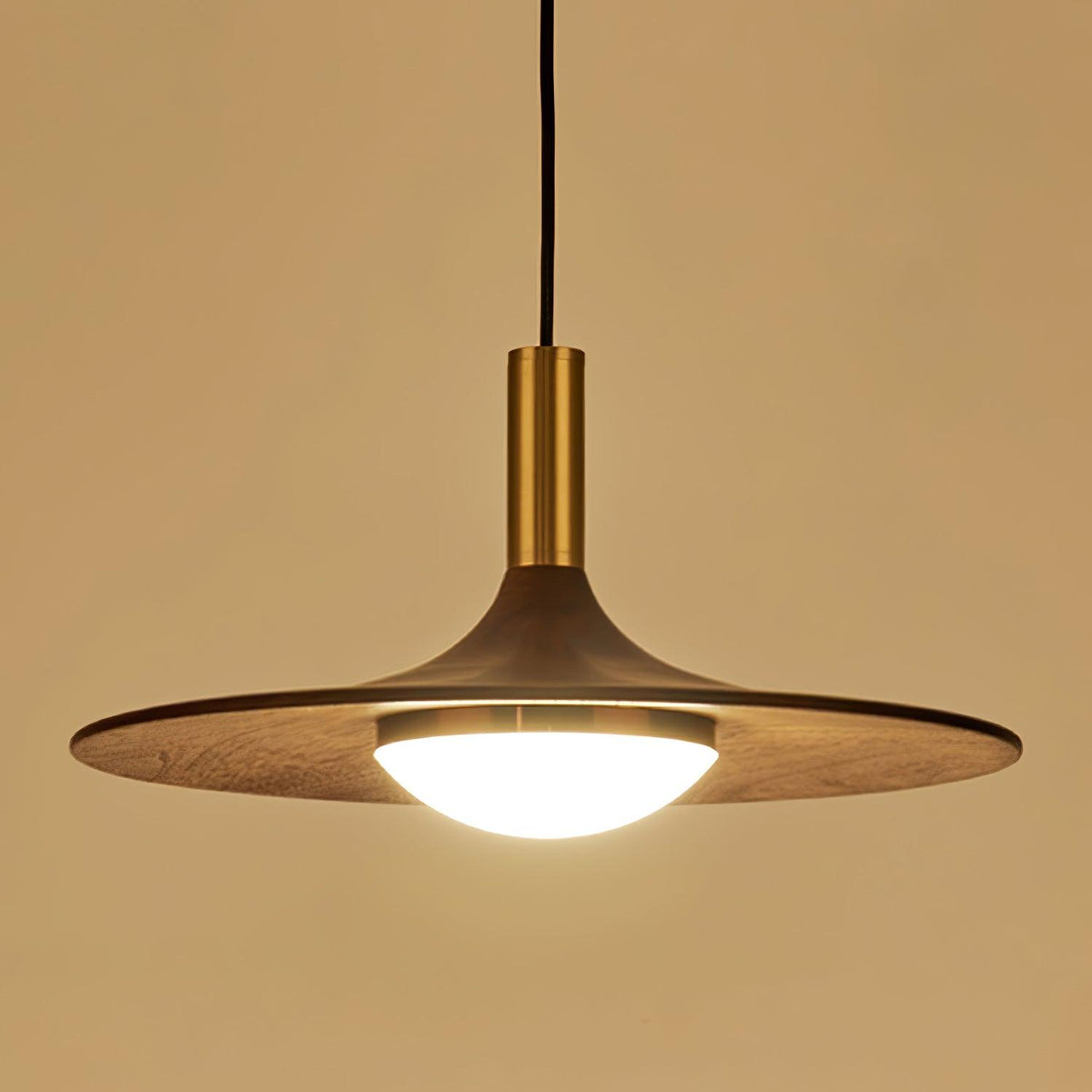 Walnut Wood Dish Pendant Light - view 13