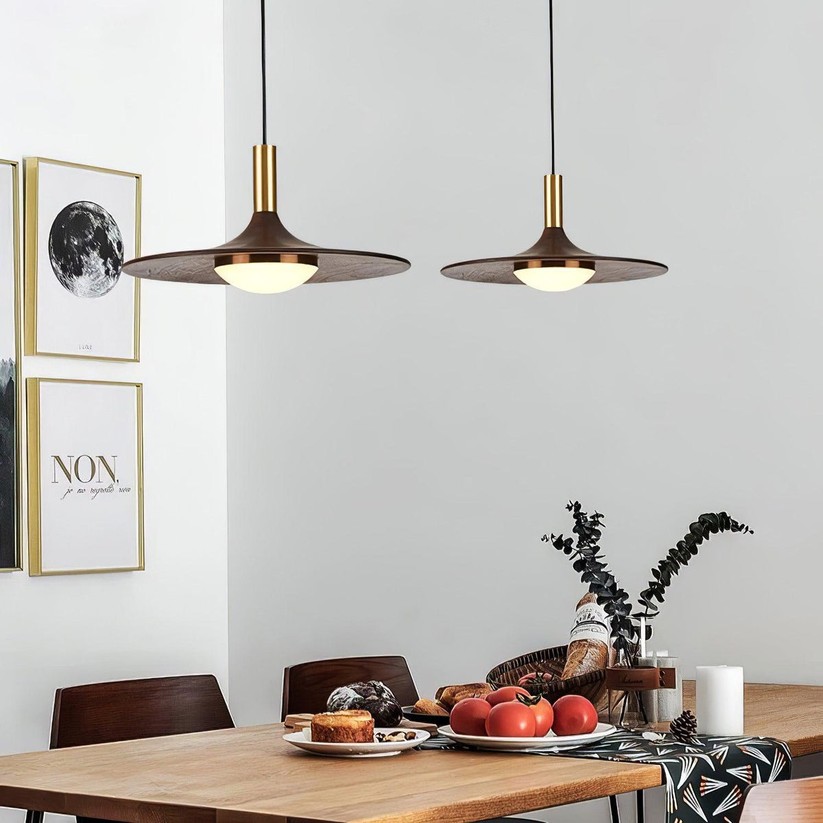 Walnut Wood Dish Pendant Light - view 2