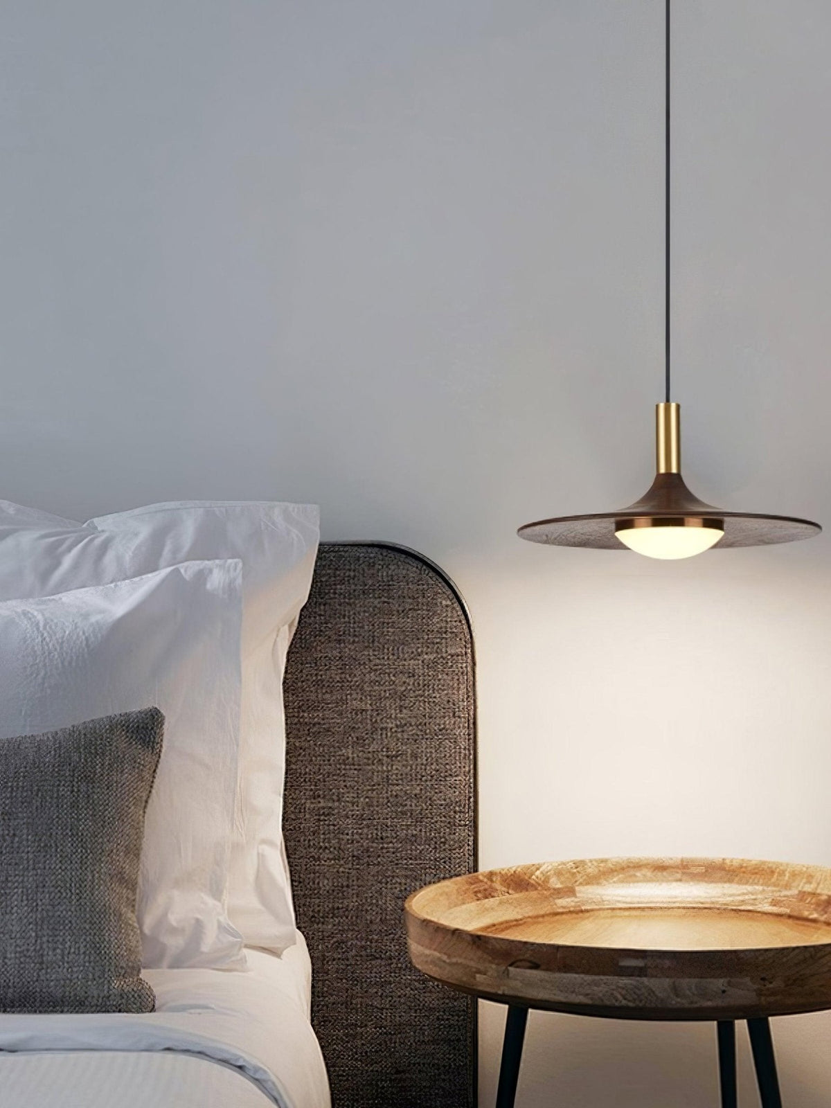 Walnut Wood Dish Pendant Light - view 14