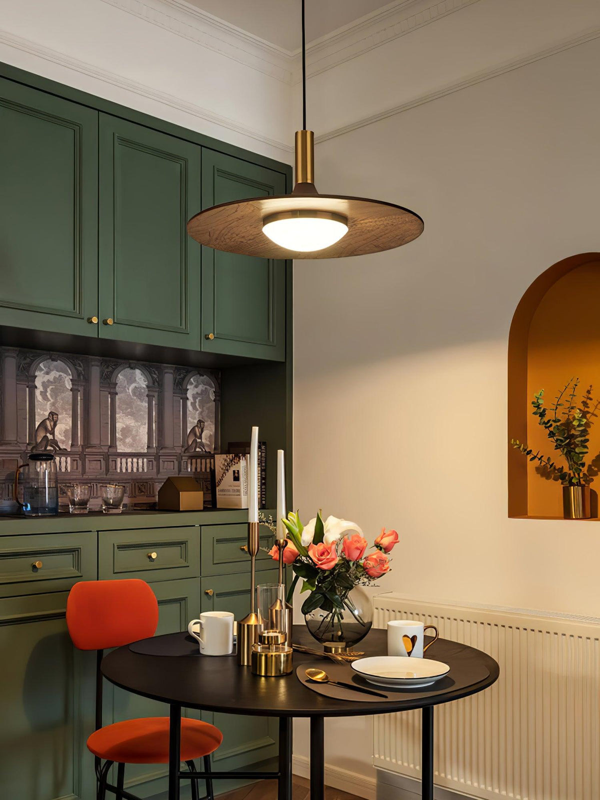 Walnut Wood Dish Pendant Light - view 15