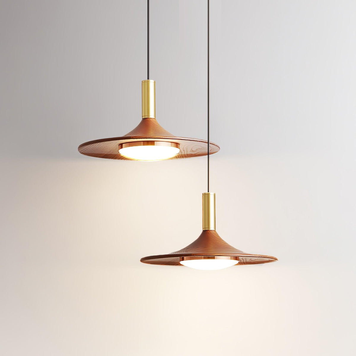 Walnut Wood Dish Pendant Light - view 16