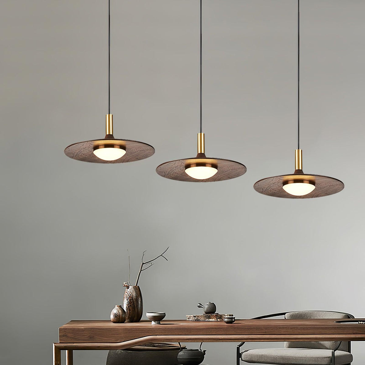 Walnut Wood Dish Pendant Light - view 19