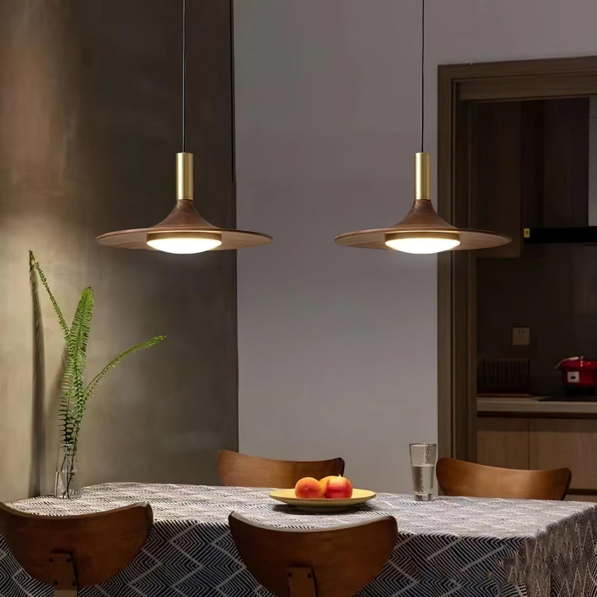 Walnut Wood Dish Pendant Light - view 21