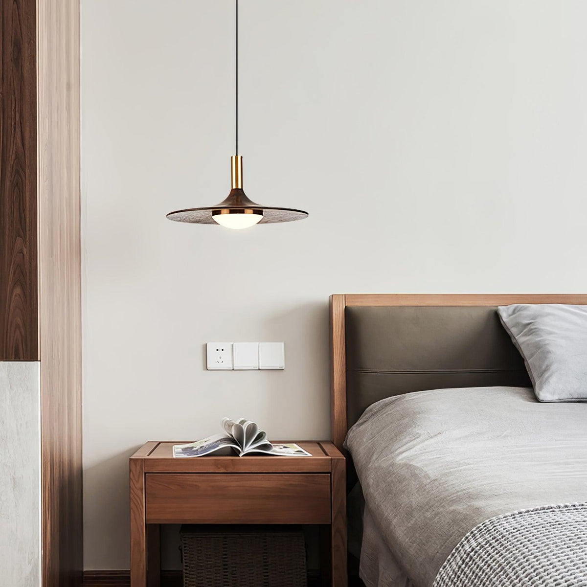 Walnut Wood Dish Pendant Light - view 25