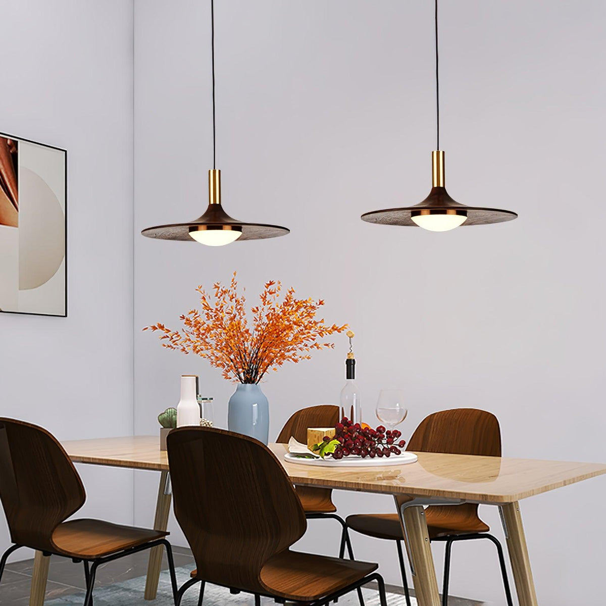 Walnut Wood Dish Pendant Light - view 5