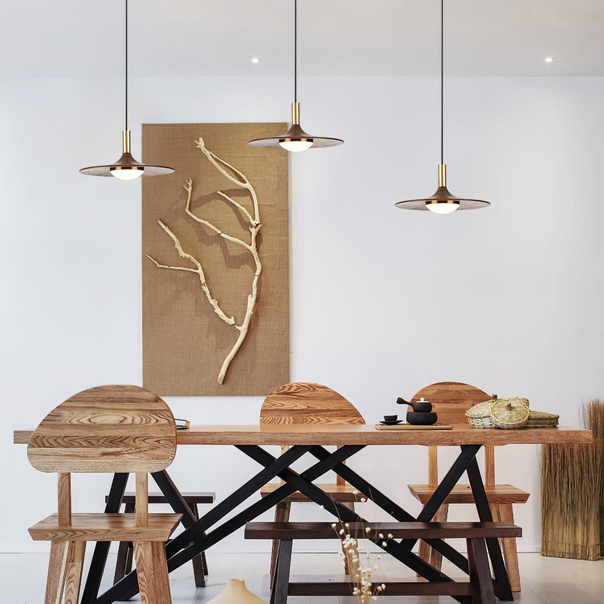 Walnut Wood Dish Pendant Light - view 30