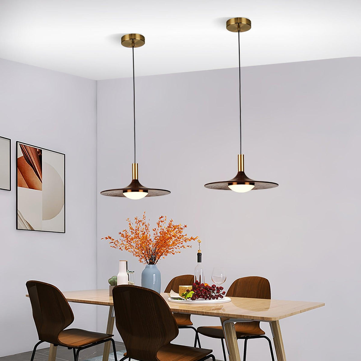 Walnut Wood Dish Pendant Light - view 7