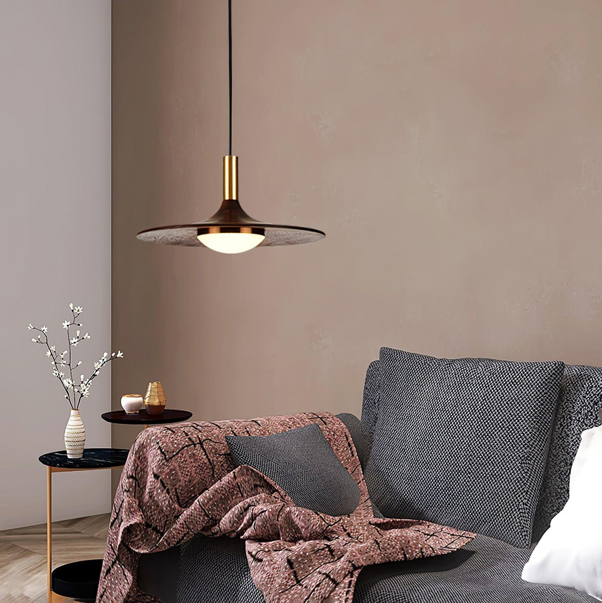 Walnut Wood Dish Pendant Light - view 22