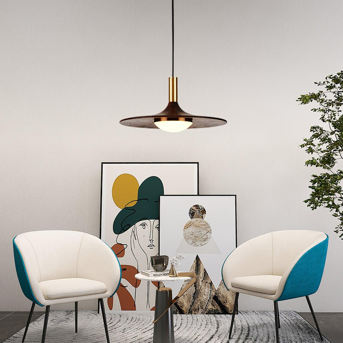 Walnut Wood Dish Pendant Light - view 3