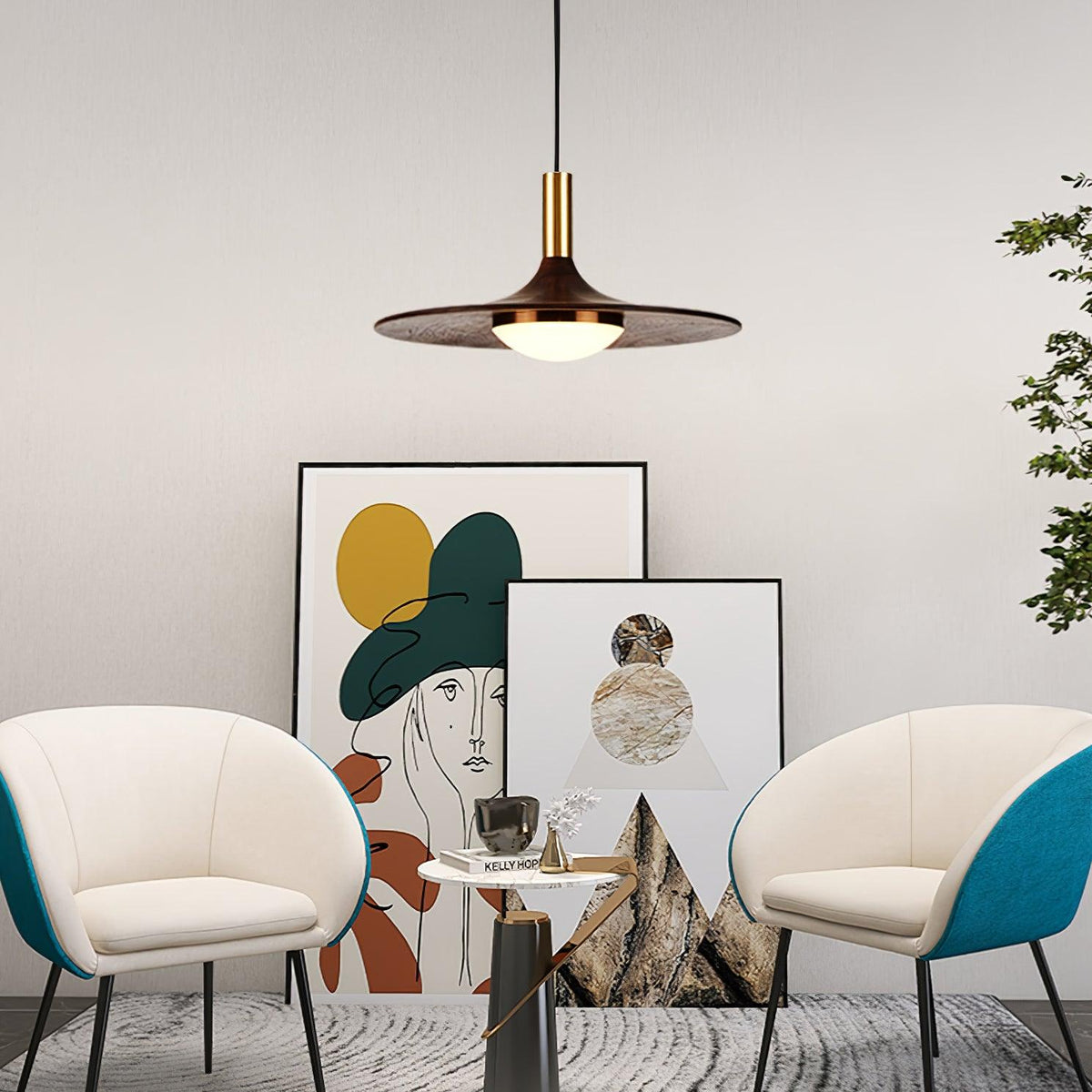 Walnut Wood Dish Pendant Light - view 8
