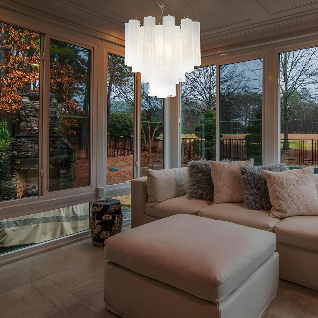 White Murano Glass Tube Chandelier - view 3