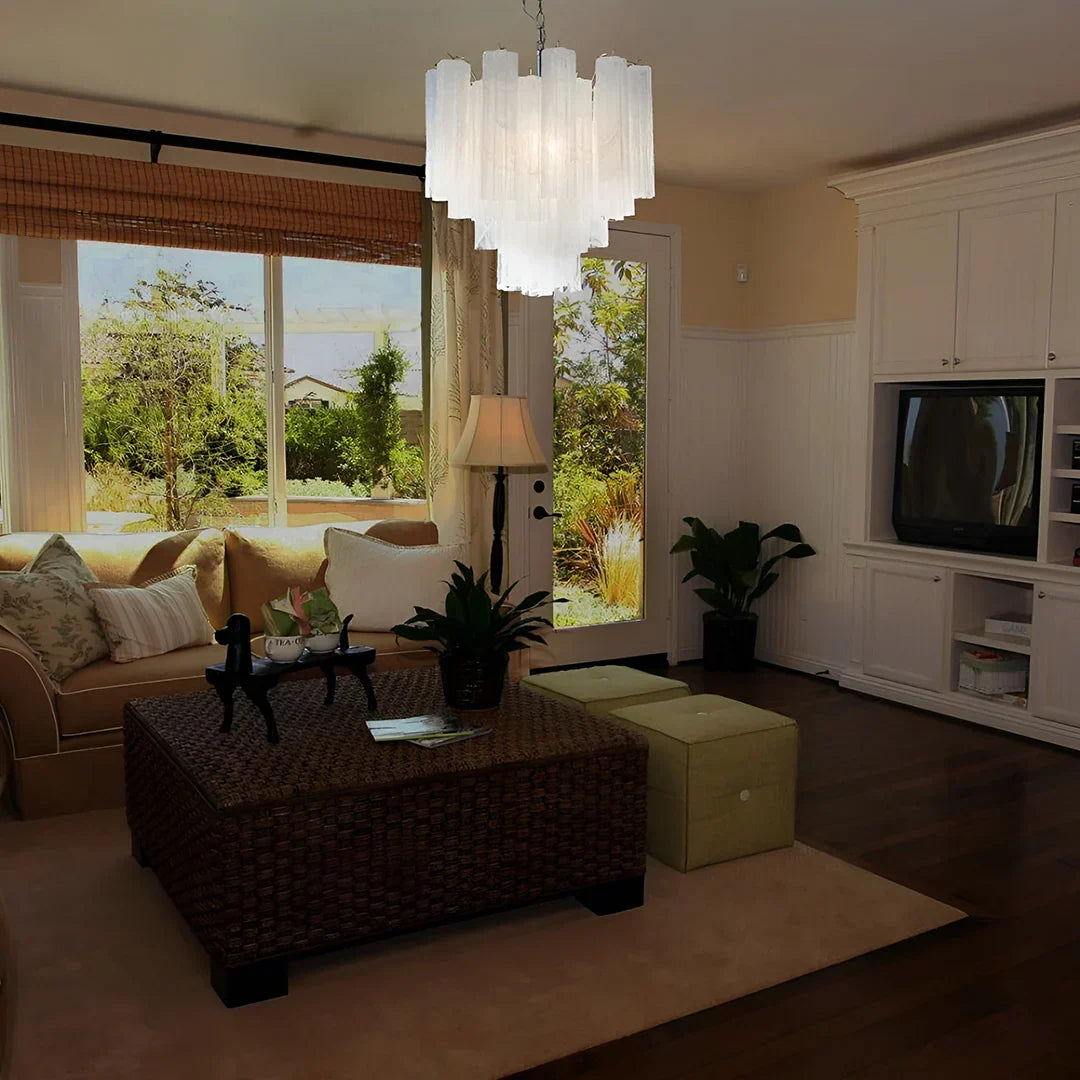 White Murano Glass Tube Chandelier - view 4