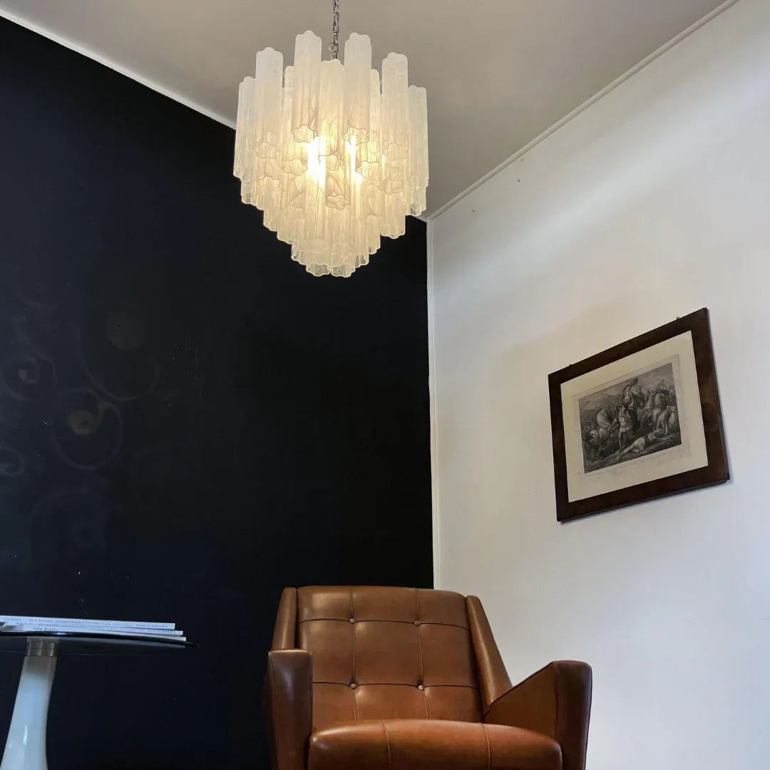 White Murano Glass Tube Chandelier - view 12