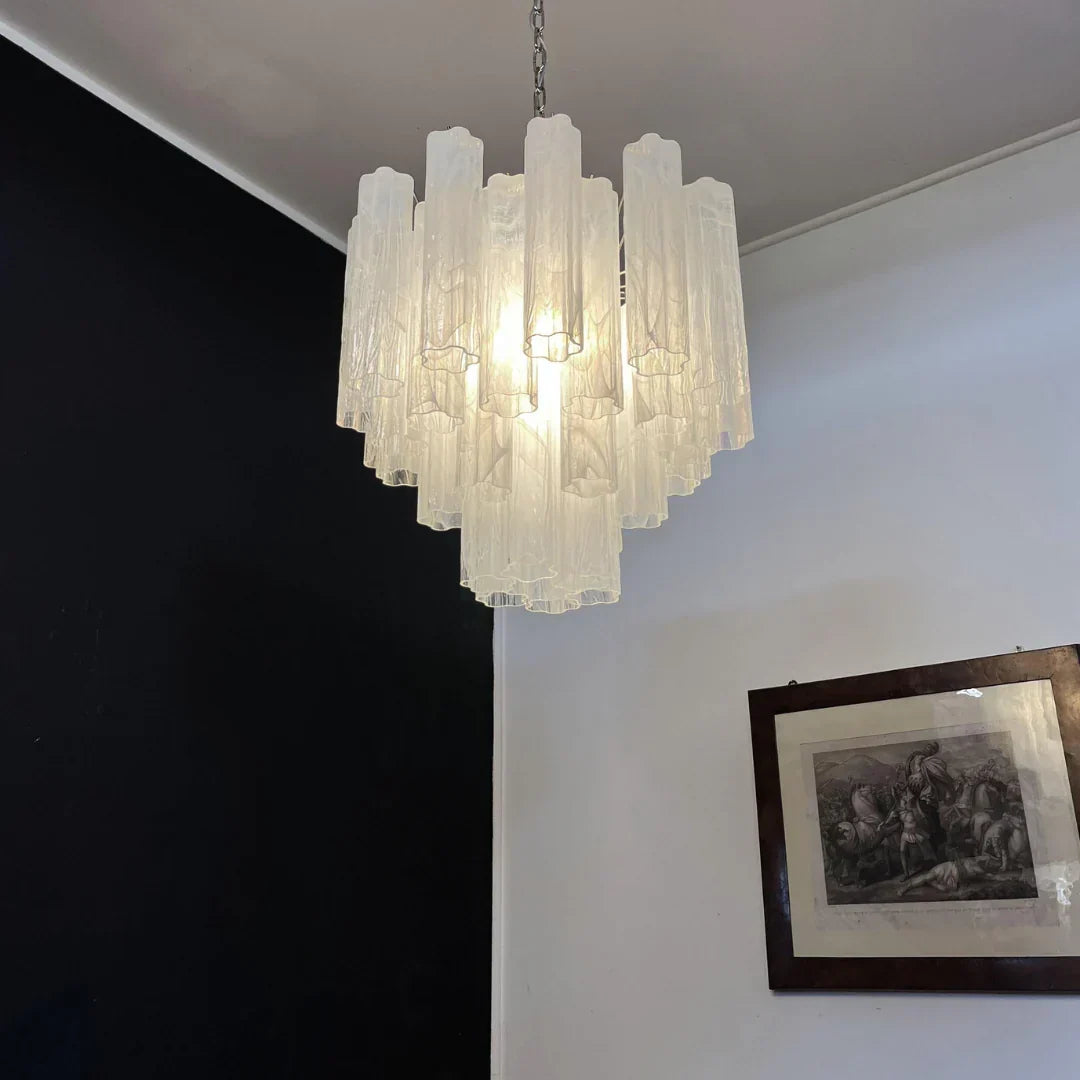 White Murano Glass Tube Chandelier - view 7