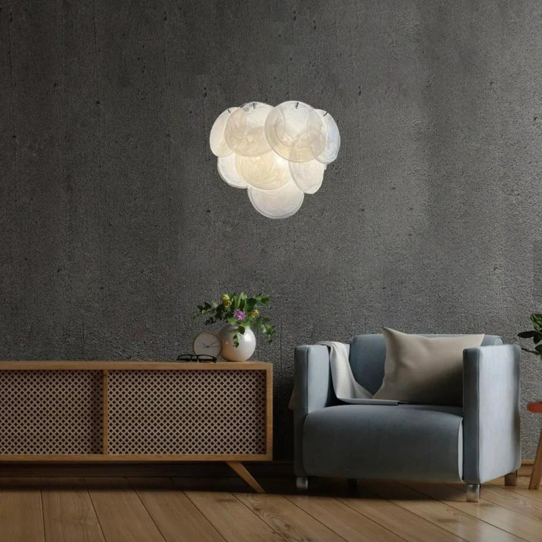 White Murano Disc Glass Wall Sconce