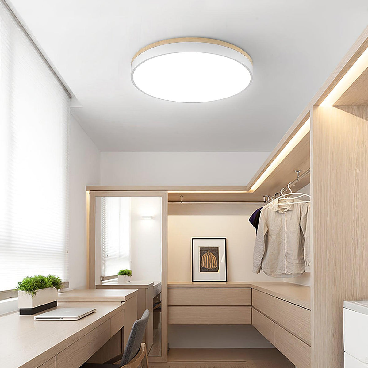 White Round Wooden Ceiling Lamp - view 2