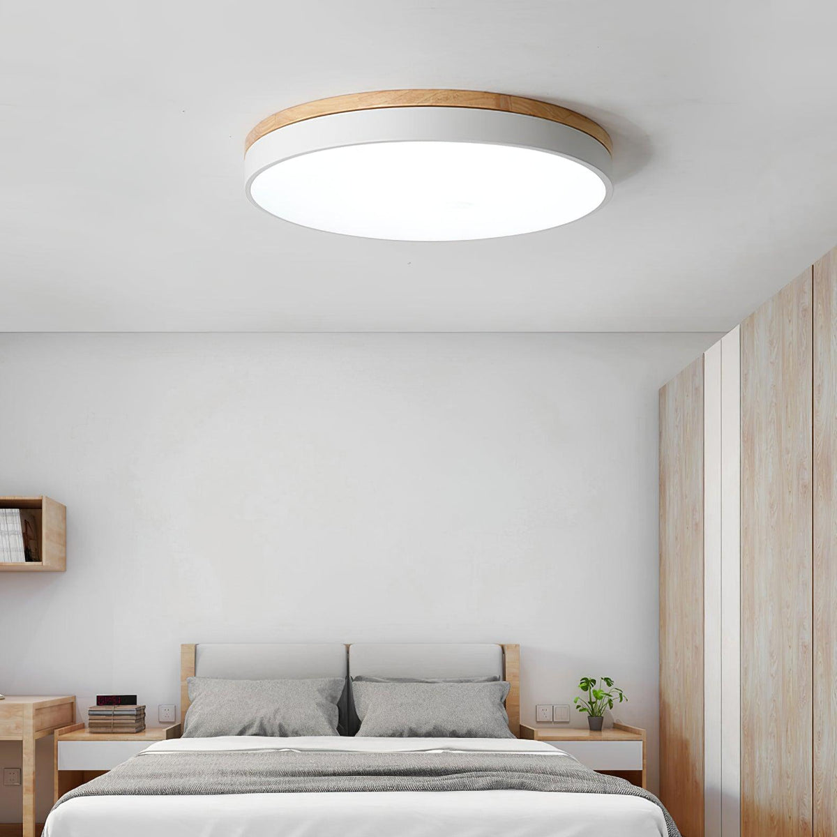 White Round Wooden Ceiling Lamp - view 3