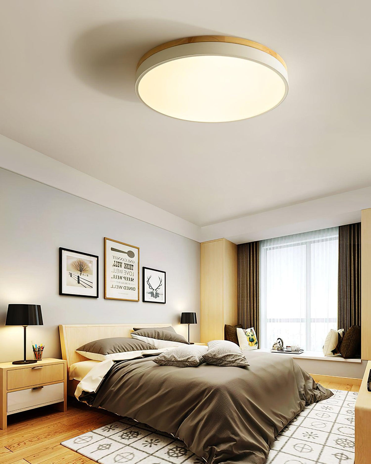 White Round Wooden Ceiling Lamp - view 25
