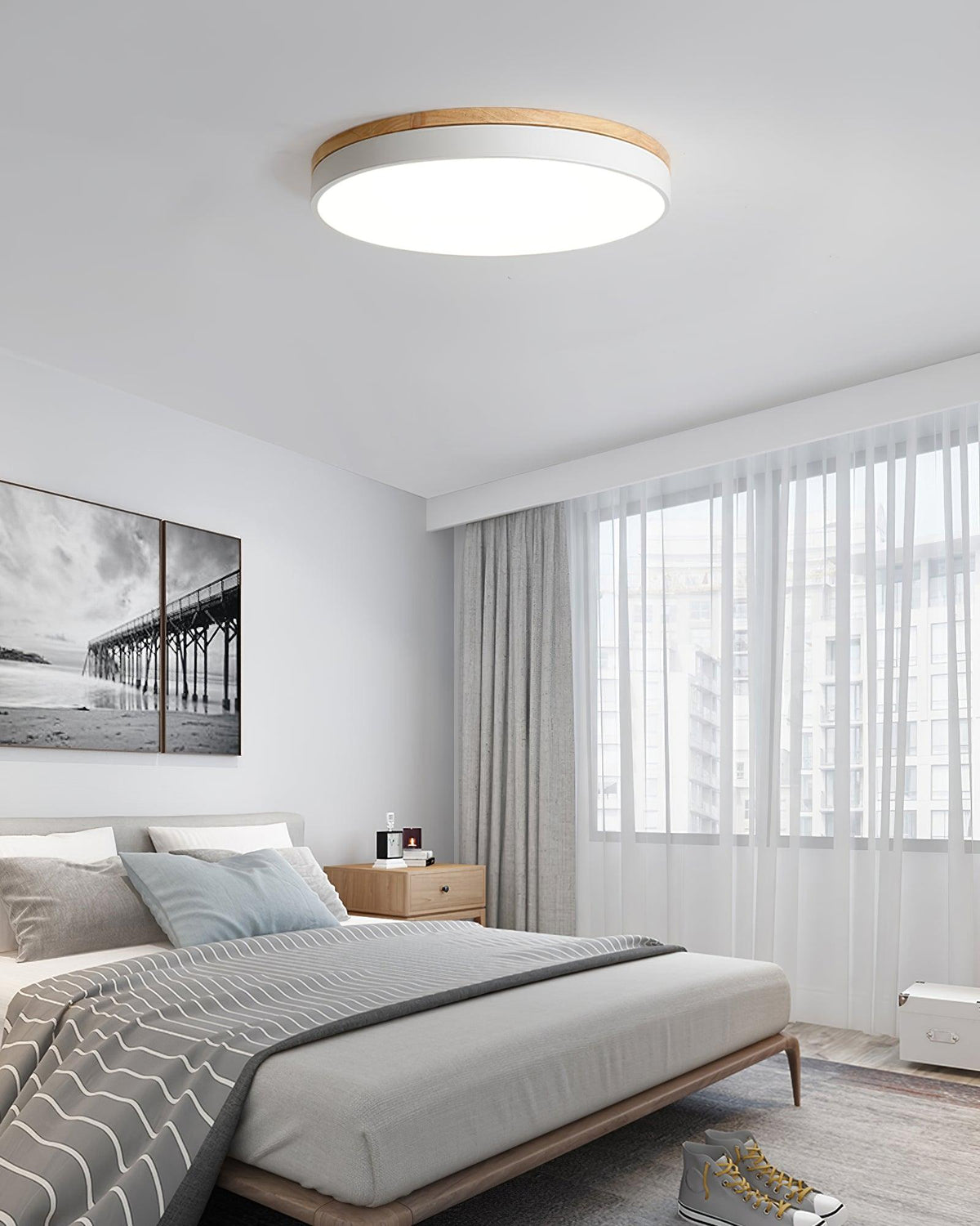 White Round Wooden Ceiling Lamp - view 27