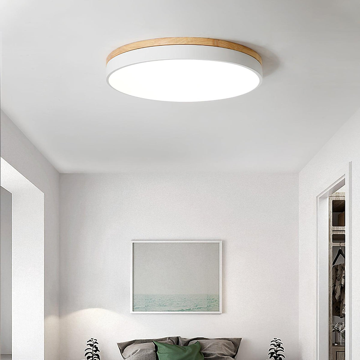 White Round Wooden Ceiling Lamp - view 10