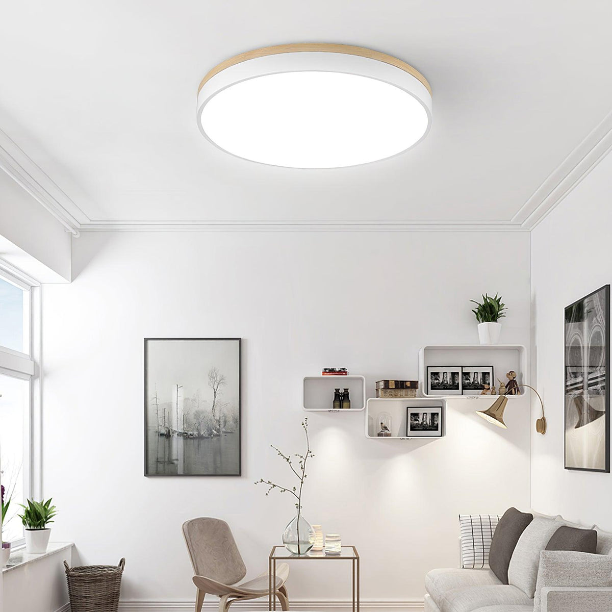 White Round Wooden Ceiling Lamp - view 4