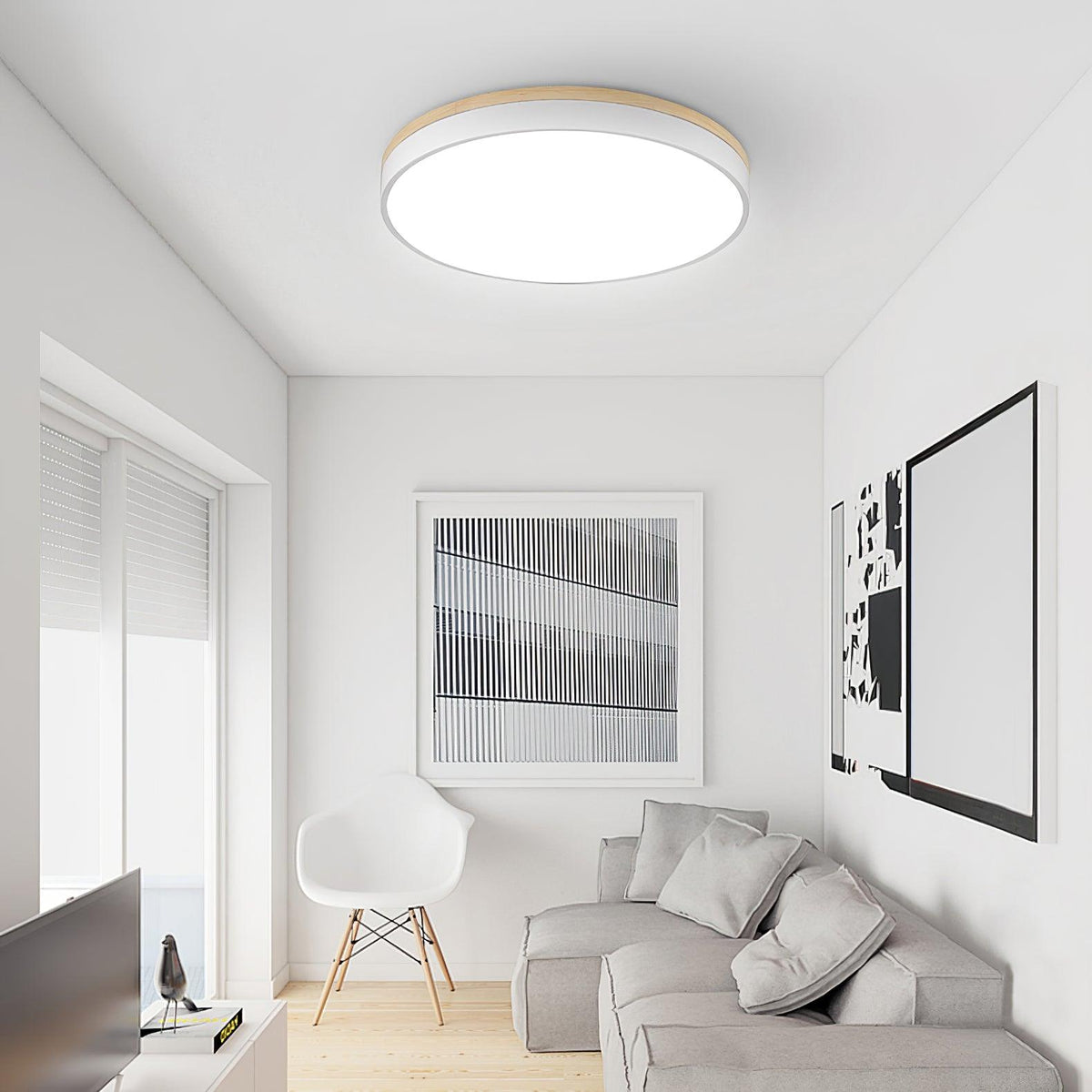 White Round Wooden Ceiling Lamp - view 15