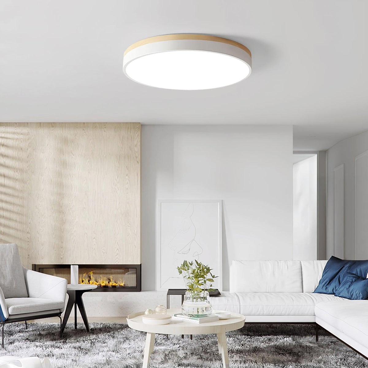 White Round Wooden Ceiling Lamp - view 5