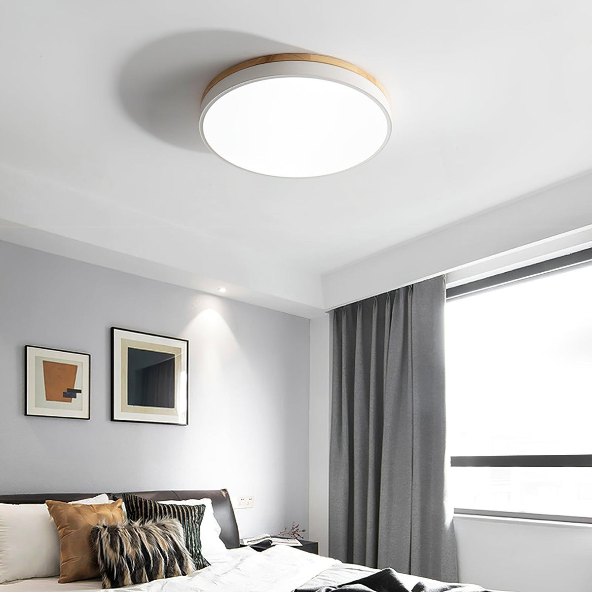 White Round Wooden Ceiling Lamp - view 16