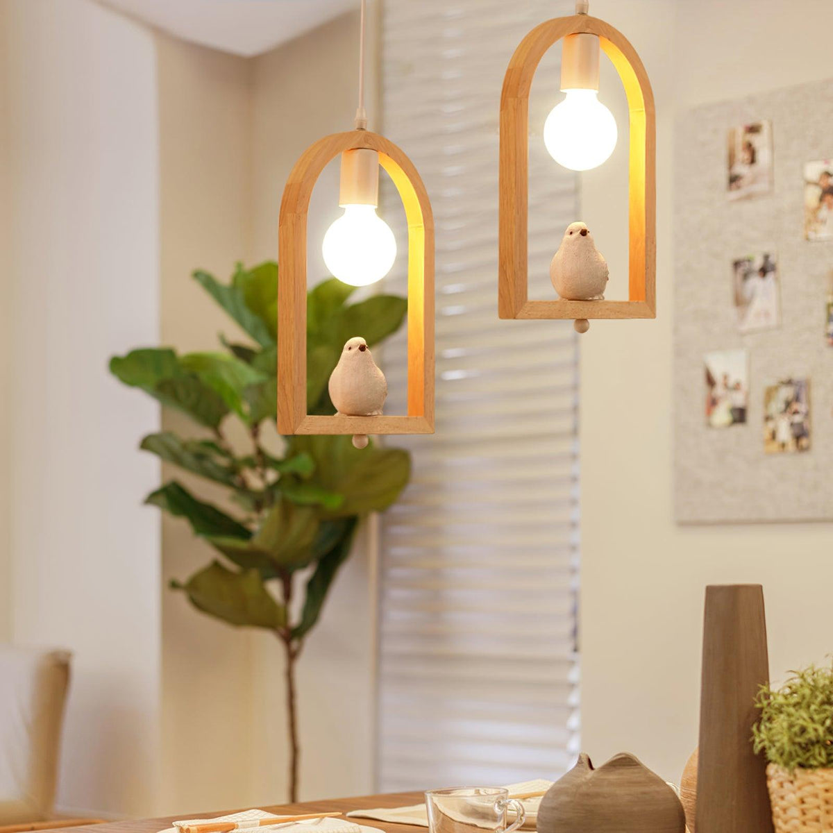 Wood Bird Resin Pendant Light - view 5