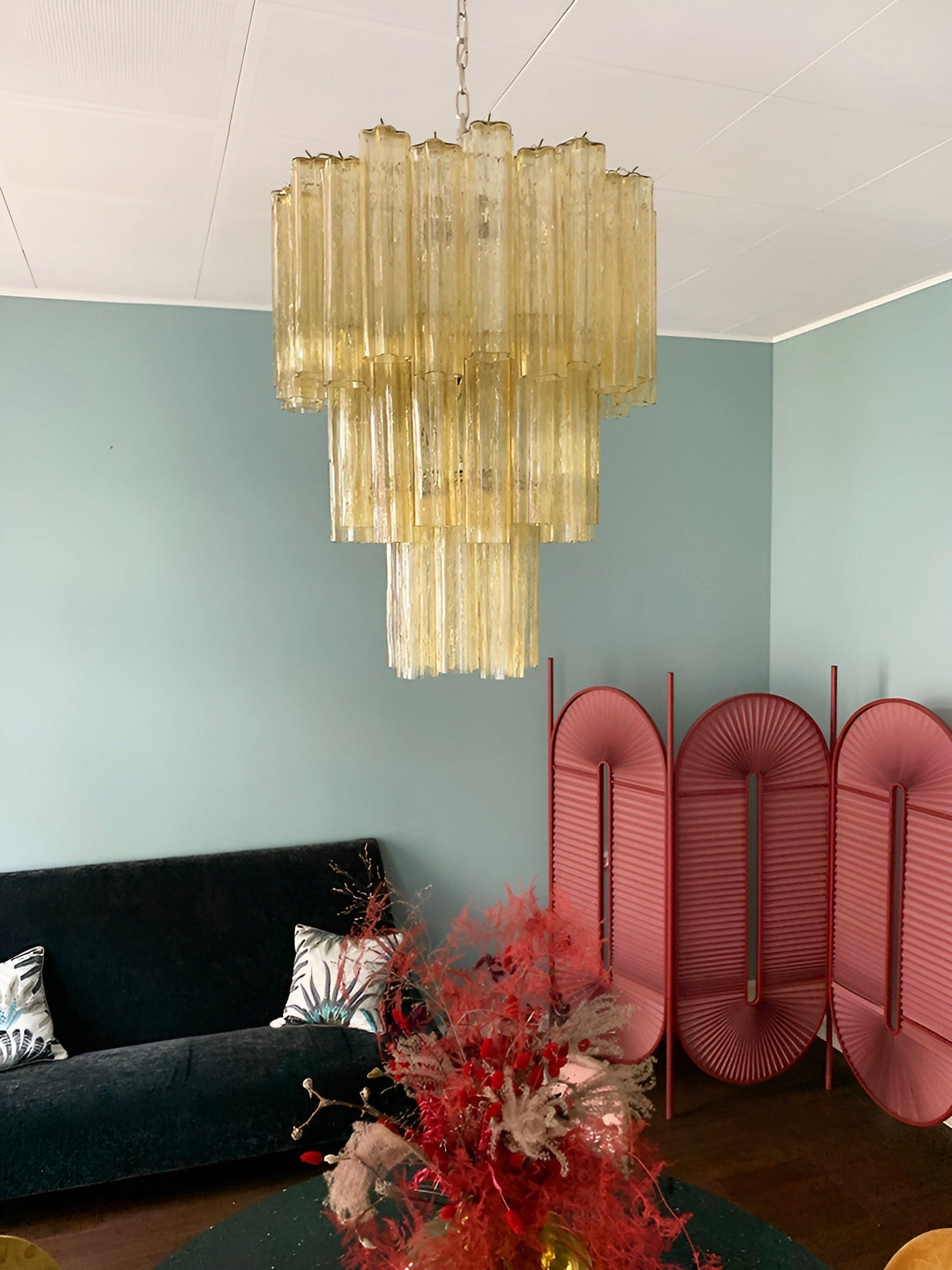 Yellow Murano Glass Tube Chandelier - view 20
