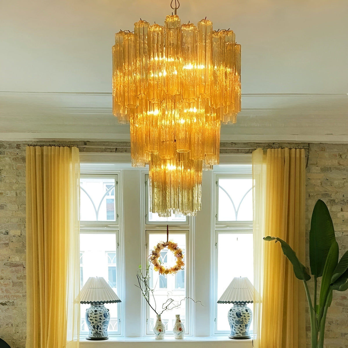 Yellow Murano Glass Tube Chandelier - view 2